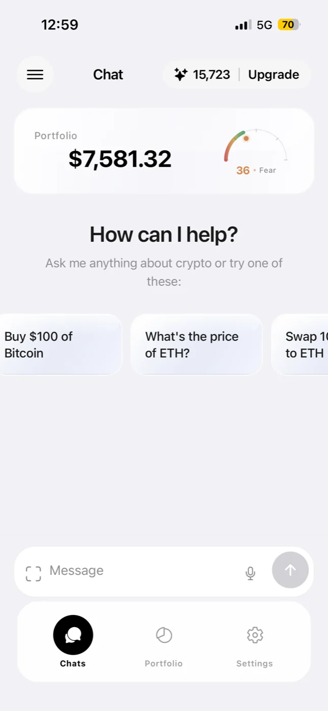 ChainATM chat screen in the iPhone app
